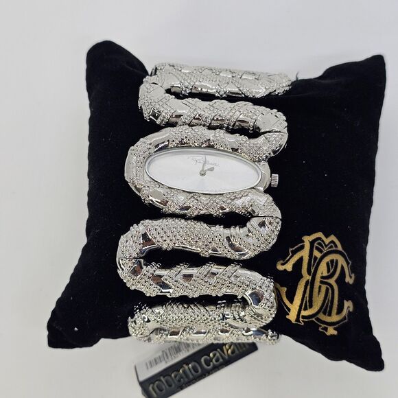 Roberto Cavalli Women 42MM Cleopatra Snake Watch Gray Stainless Steel Band Dial - Picture 2 of 6